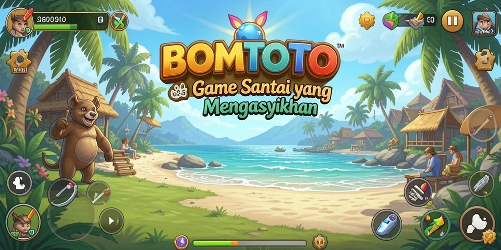 Screenshot gameplay menampilkan suasana penuh warna dalam BOMTOTO.