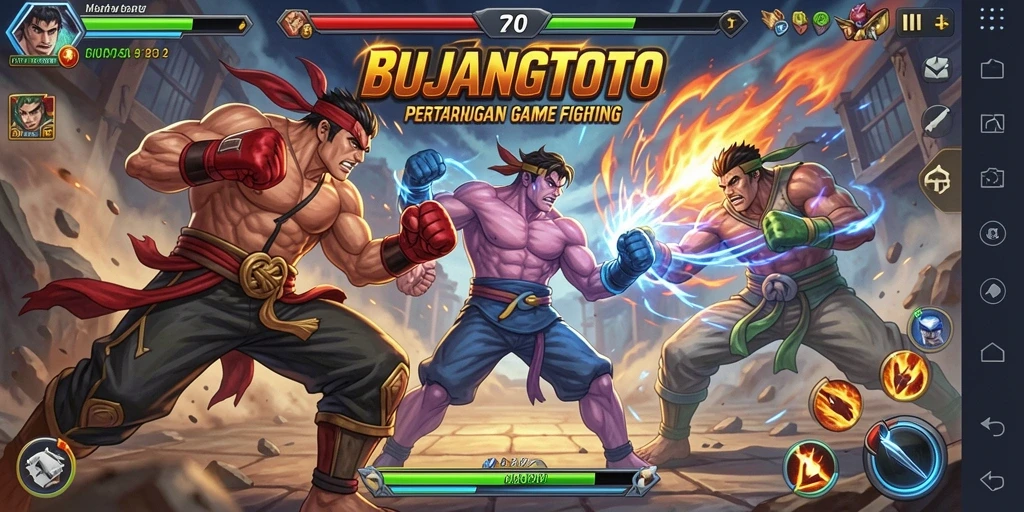 Tampilan gameplay pertarungan yang seru di BUJANGTOTO.
