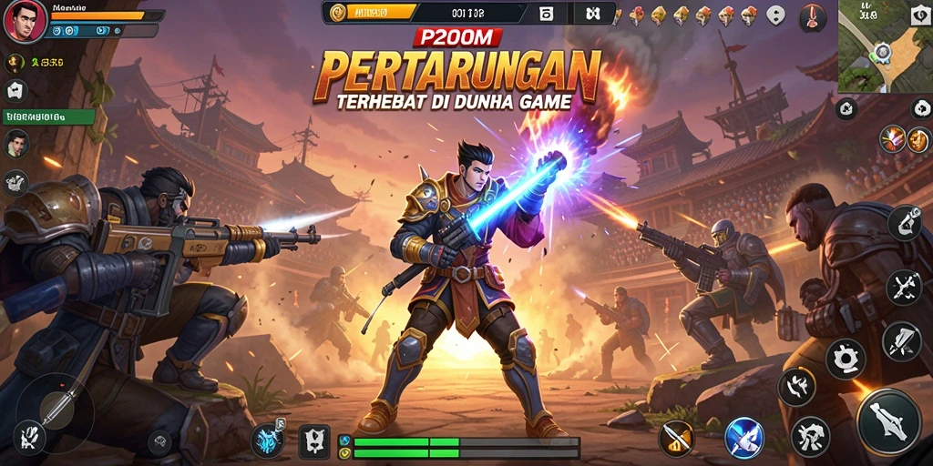 Screenshot P200M menunjukkan pertarungan sengit antara dua karakter yang kuat.